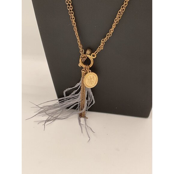 Gold-Tone Chain Necklace With Feather & Coin Pendant - Picture 2 of 5